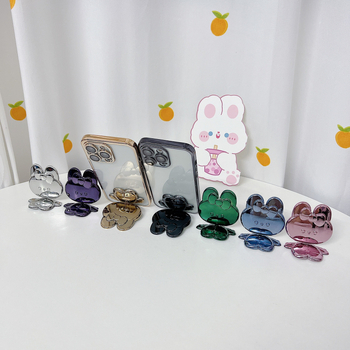 Десктоп подставка за телефон с електроплакиран заек, сгъваемо огледало, лепящо задно монтиране, сплавна конструкция