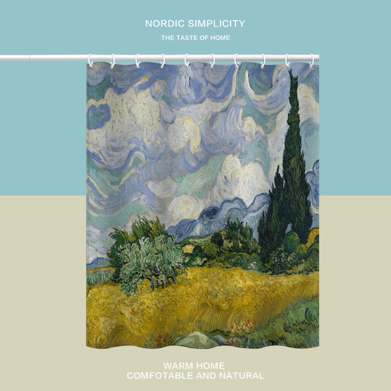 Kupaonska zavjesa za tuširanje s printom Van Gogha: suncokreti, vodootporna poliesterska zavjesa, otporna na plijesan, prilagodljiva