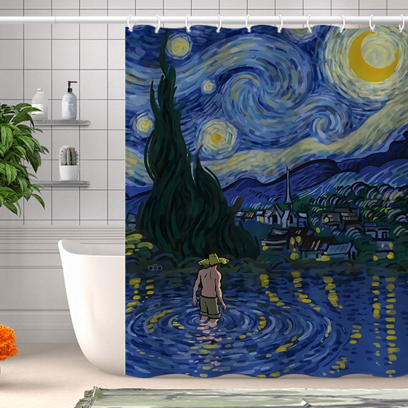 Kupaonska zavjesa za tuširanje s printom Van Gogha: suncokreti, vodootporna poliesterska zavjesa, otporna na plijesan, prilagodljiva