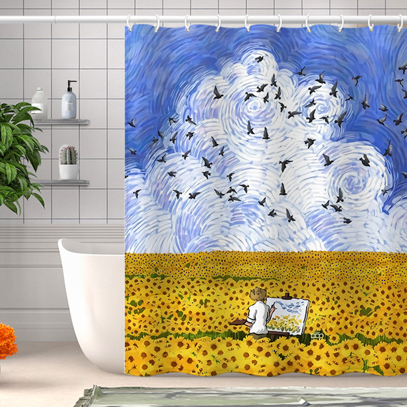 Kupaonska zavjesa za tuširanje s printom Van Gogha: suncokreti, vodootporna poliesterska zavjesa, otporna na plijesan, prilagodljiva