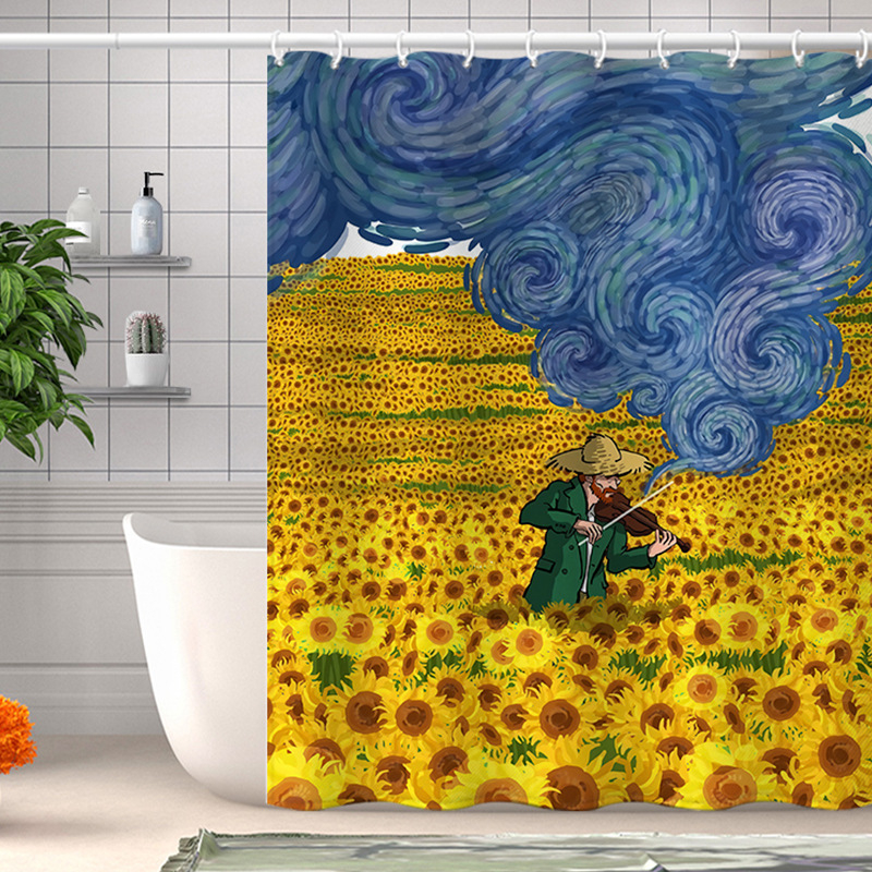 Kupaonska zavjesa za tuširanje s printom Van Gogha: suncokreti, vodootporna poliesterska zavjesa, otporna na plijesan, prilagodljiva