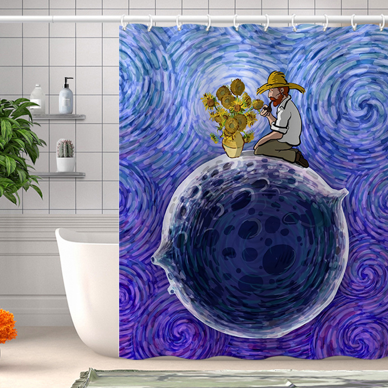 Kupaonska zavjesa za tuširanje s printom Van Gogha: suncokreti, vodootporna poliesterska zavjesa, otporna na plijesan, prilagodljiva