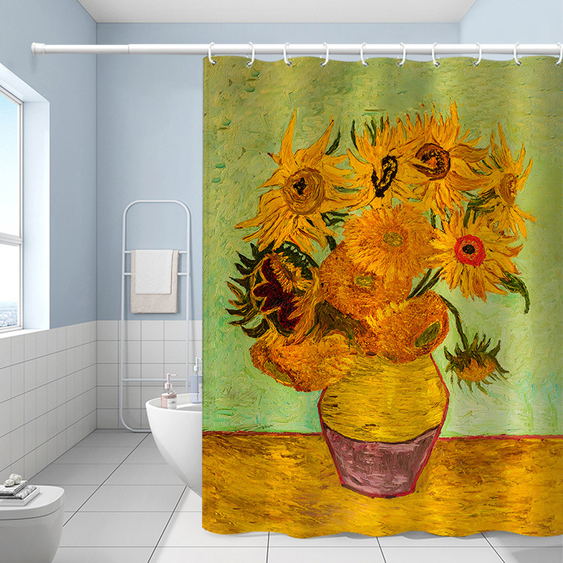 Kupaonska zavjesa za tuširanje s printom Van Gogha: suncokreti, vodootporna poliesterska zavjesa, otporna na plijesan, prilagodljiva