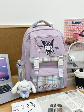 Kuromi školska torba s crtanim printom, Oxford tkanina, proširiva, remeni s zračnim jastučićima, za gimnaziju