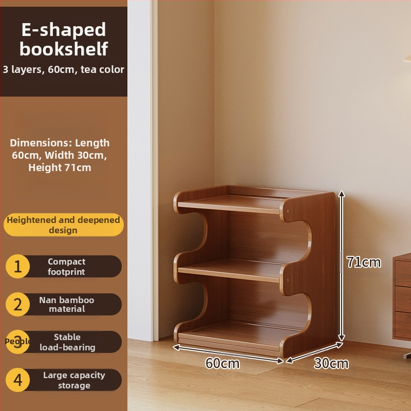 Police za knjige, višeslojni podni stalak za dnevni boravak, bambus Nanzhu + MDF, model 568, moderni minimalistički stil, Haichuan