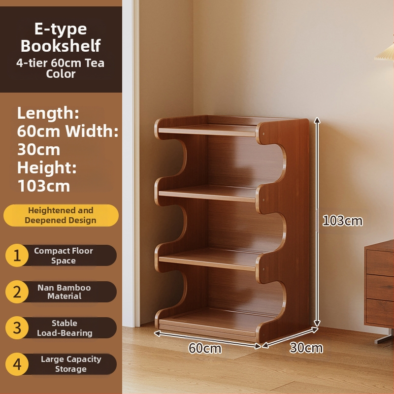 Police za knjige, višeslojni podni stalak za dnevni boravak, bambus Nanzhu + MDF, model 568, moderni minimalistički stil, Haichuan