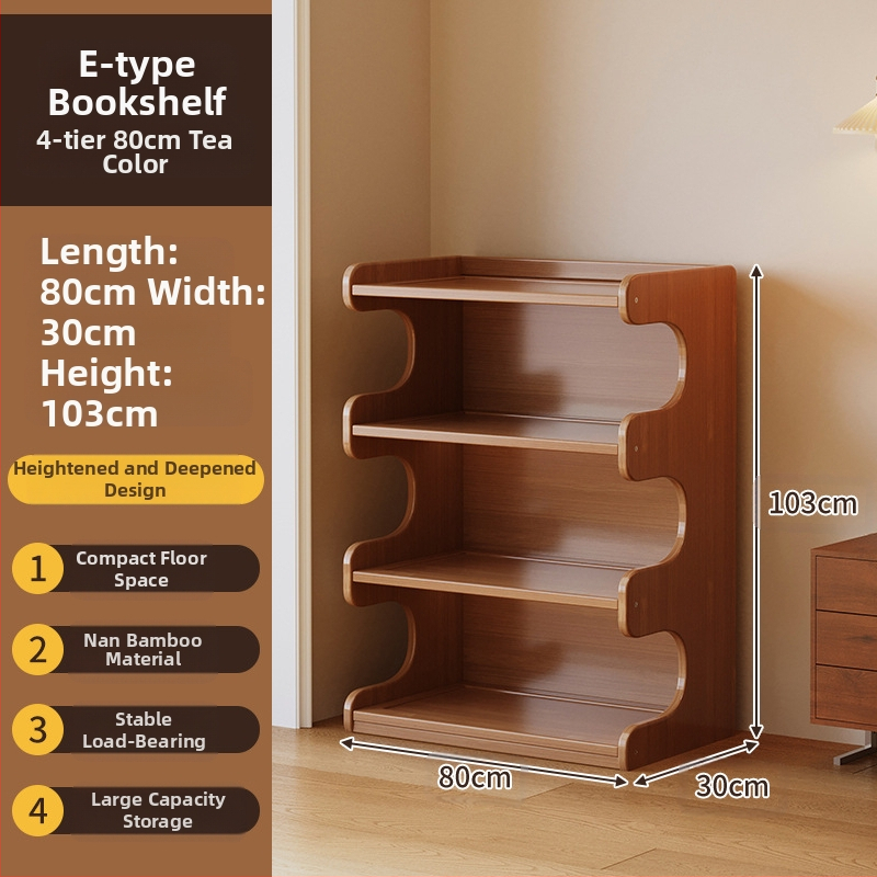 Police za knjige, višeslojni podni stalak za dnevni boravak, bambus Nanzhu + MDF, model 568, moderni minimalistički stil, Haichuan