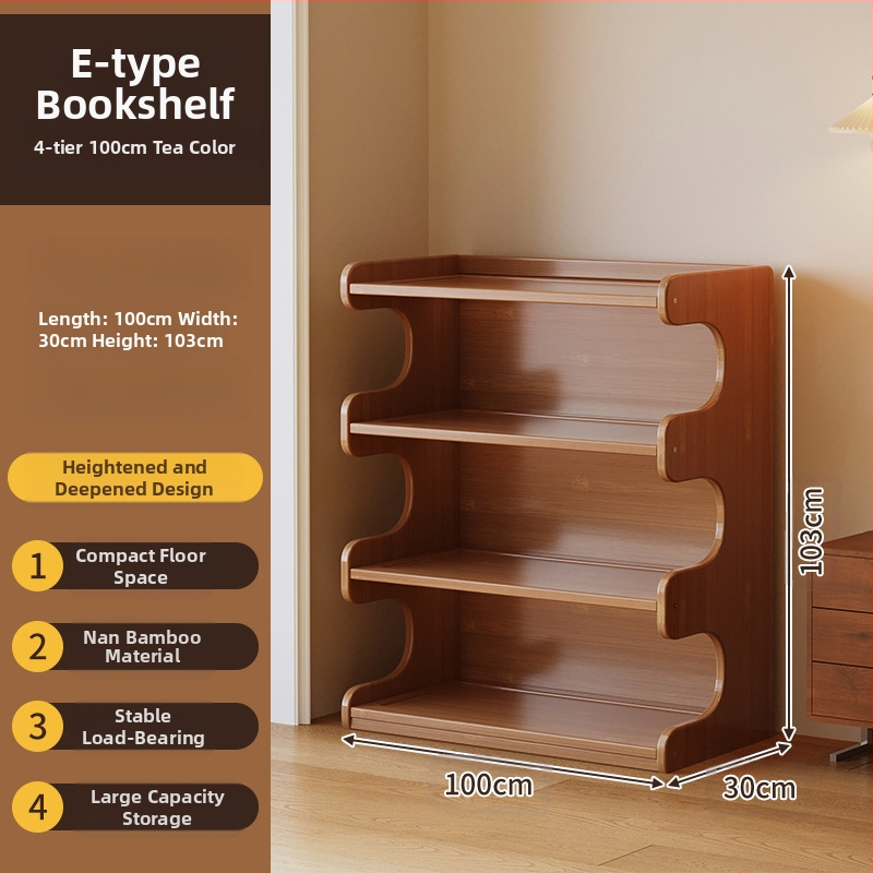 Police za knjige, višeslojni podni stalak za dnevni boravak, bambus Nanzhu + MDF, model 568, moderni minimalistički stil, Haichuan