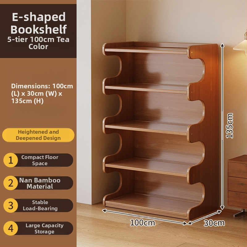 Police za knjige, višeslojni podni stalak za dnevni boravak, bambus Nanzhu + MDF, model 568, moderni minimalistički stil, Haichuan