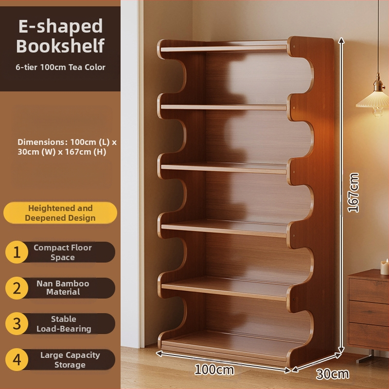 Police za knjige, višeslojni podni stalak za dnevni boravak, bambus Nanzhu + MDF, model 568, moderni minimalistički stil, Haichuan