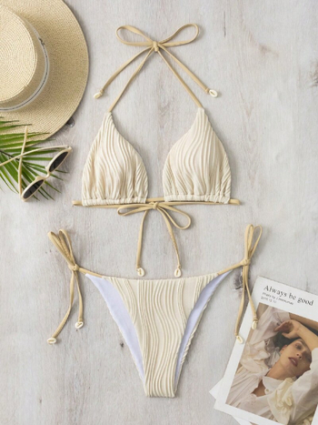 Дамски двучастен бански бикини | Полиестер | Подплата от спандекс | Чашки с подплата, без метална опора | Без презрамки