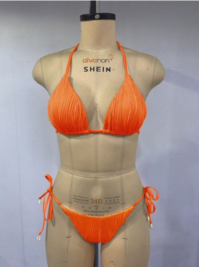 Дамски двучастен бански бикини | Полиестер | Подплата от спандекс | Чашки с подплата, без метална опора | Без презрамки