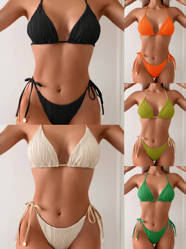 Дамски двучастен бански бикини | Полиестер | Подплата от спандекс | Чашки с подплата, без метална опора | Без презрамки