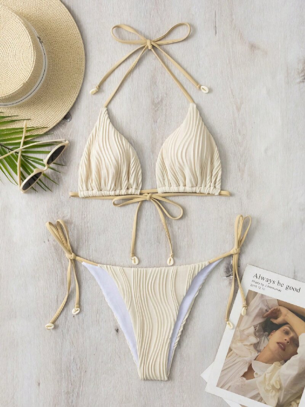 Дамски двучастен бански бикини | Полиестер | Подплата от спандекс | Чашки с подплата, без метална опора | Без презрамки