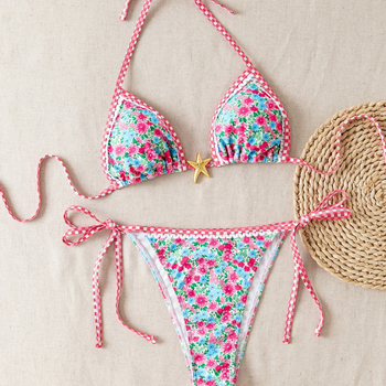 Bikini set s trakama, jednobojni najlonski materijal, umjetak za prsa, 82% najlona, težina 130 g