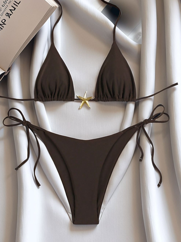 Bikini set s trakama, jednobojni najlonski materijal, umjetak za prsa, 82% najlona, težina 130 g