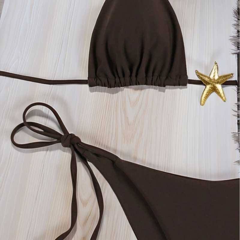 Bikini set s trakama, jednobojni najlonski materijal, umjetak za prsa, 82% najlona, težina 130 g