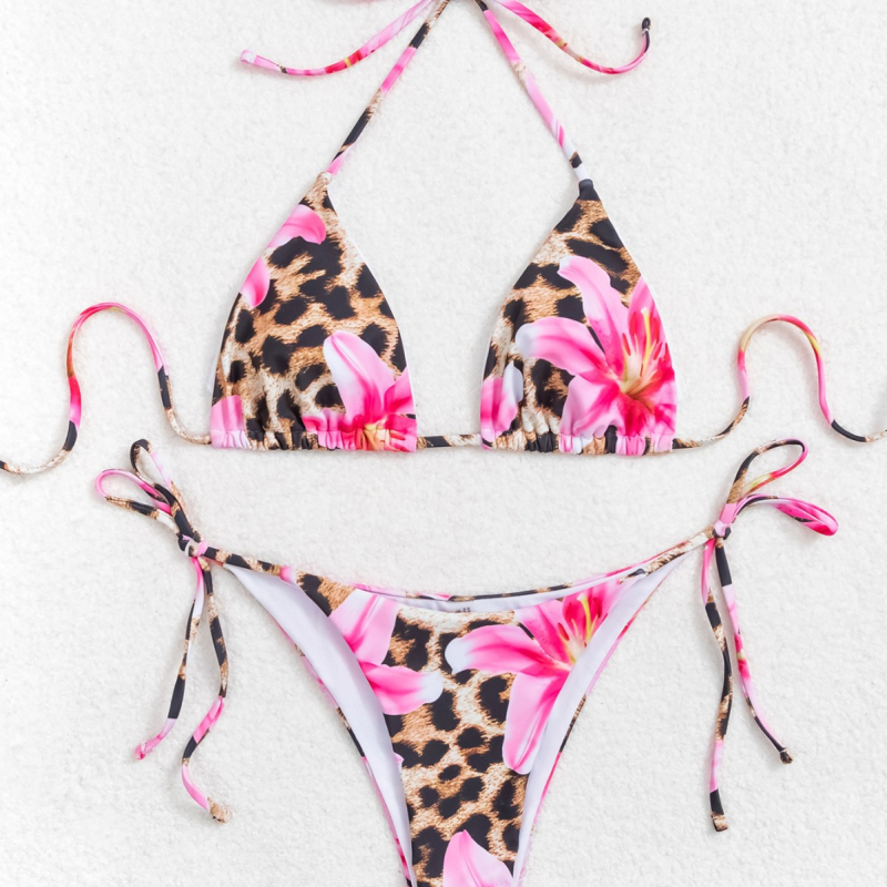 Bikini set s trakama, jednobojni najlonski materijal, umjetak za prsa, 82% najlona, težina 130 g