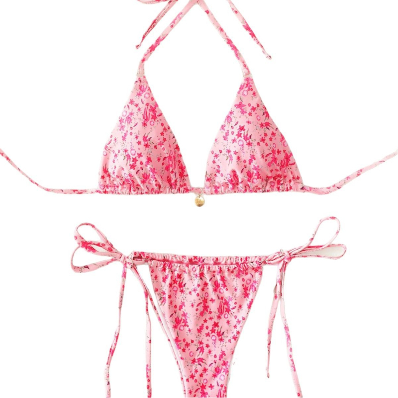 Bikini set s trakama, jednobojni najlonski materijal, umjetak za prsa, 82% najlona, težina 130 g
