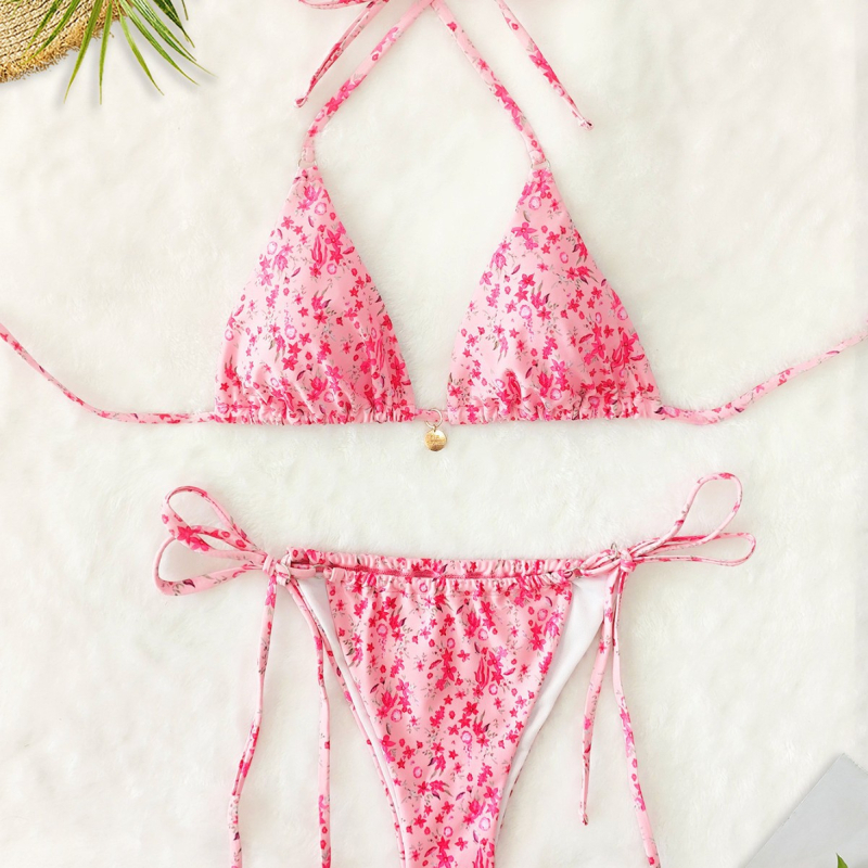Bikini set s trakama, jednobojni najlonski materijal, umjetak za prsa, 82% najlona, težina 130 g