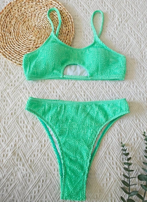 Dvije komada bikinija s izreznim dizajnom i reljefnom teksturom, visokim strukom, podstavljeno, ženski kupaći kostim