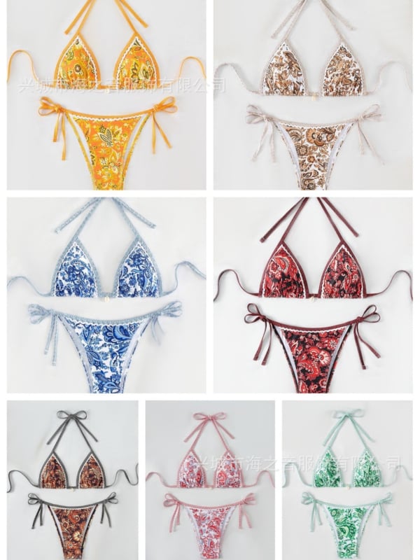 Dvodijelni bikini set s prugama, s jastučićima za grudi, visokim strukom, otvorenim leđima – poliester
