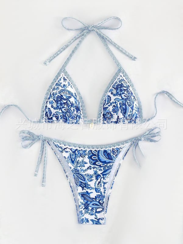 Dvodijelni bikini set s prugama, s jastučićima za grudi, visokim strukom, otvorenim leđima – poliester