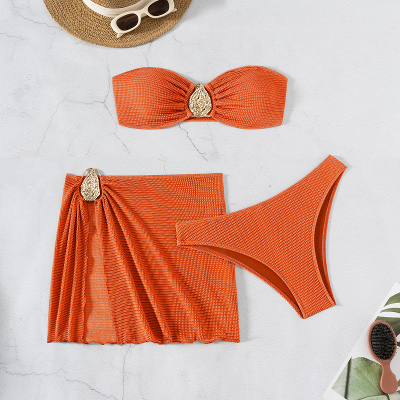 Trodijelni bikini set sa suknjom - jedinstven uzorak, poliester tkanina s podstavom od spandexa, umetnuta podstava za grudi uključena, pogodna za plivanje