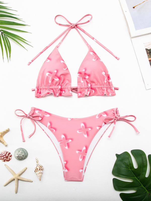 Női bikini fürdőruha, hátsó nyitott, mellbetéttel, modell: repedt virágok, sötét punk stílus, 82% nylon / 18% spandex, 100 g