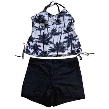 Tankini μαγιό για ενήλικες γυναίκες με εκτύπωση καρύδας, ύφασμα πολυεστέρα, επενδυμένες cups, χωρίς μανίκια, sexy, tight στυλ