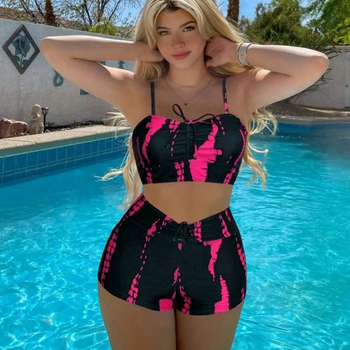 Γυναικείο μαγιό με υψηλή μέση, κορδόνι και επένδυση για το στήθος — ανθεκτικό νάιλον ύφασμα, φόδρα πολυεστέρα με σπάντεξ