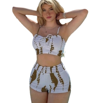 Γυναικείο μαγιό με υψηλή μέση, κορδόνι και επένδυση για το στήθος — ανθεκτικό νάιλον ύφασμα, φόδρα πολυεστέρα με σπάντεξ