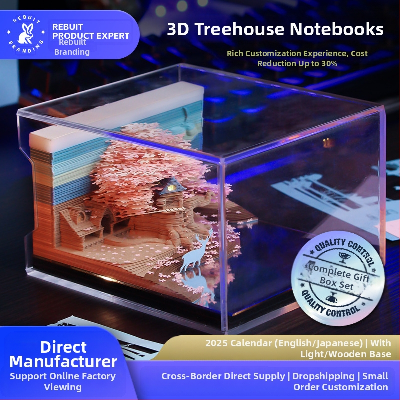 3D fa ház – kreatív papír jegyzet kézzel téphető, naptár 2025, 270 oldal, testreszabás és forró bélyegzés
