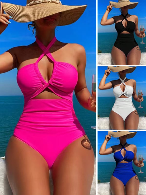 Női egyrészes fürdőruha, magas derekú, hátsó nyitott, halter nyakú kivitel, Nylon-Spandex 82/18, mellszívó párnázás, acél merevítés nélkül