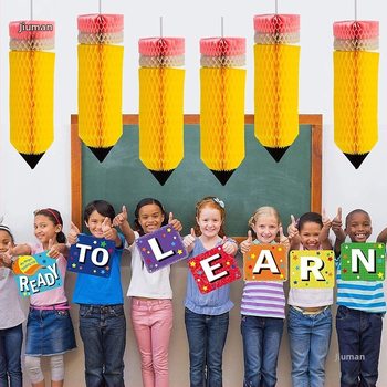 Γεωμετρική οροφής διακόσμηση με μπάλες από κυψέλες για τάξη – σχήματα μολύβι και μήλο, κρυστάλλινο υλικό