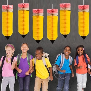 Γεωμετρική οροφής διακόσμηση με μπάλες από κυψέλες για τάξη – σχήματα μολύβι και μήλο, κρυστάλλινο υλικό