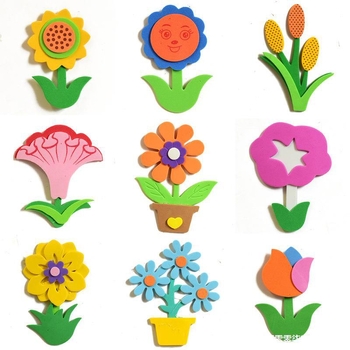 Σετ EVA αυτοκόλλητα τοίχου, 5 τεμάχια – 3D σχέδιο με φυτά και λουλούδια για νηπιαγωγείο/τάξη