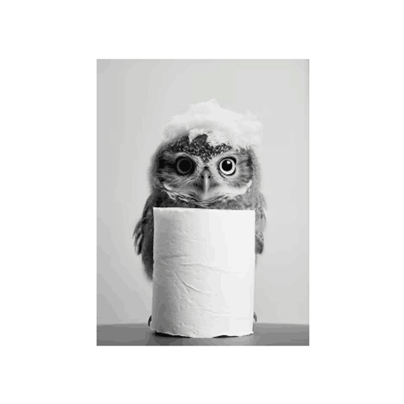 Platno zidna umjetnost s veselim životinjama (sova i pas), bez okvira; otisak na platnu; inkjet tisak; nordijski stil