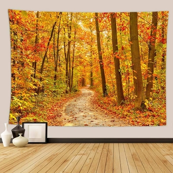 Gobelin s pejzažnim otiskom listova - 100% poliester, pravokutni oblik, neprotkano tkanje, moderan minimalistički stil