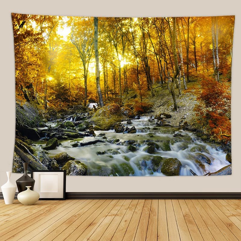 Gobelin s pejzažnim otiskom listova - 100% poliester, pravokutni oblik, neprotkano tkanje, moderan minimalistički stil