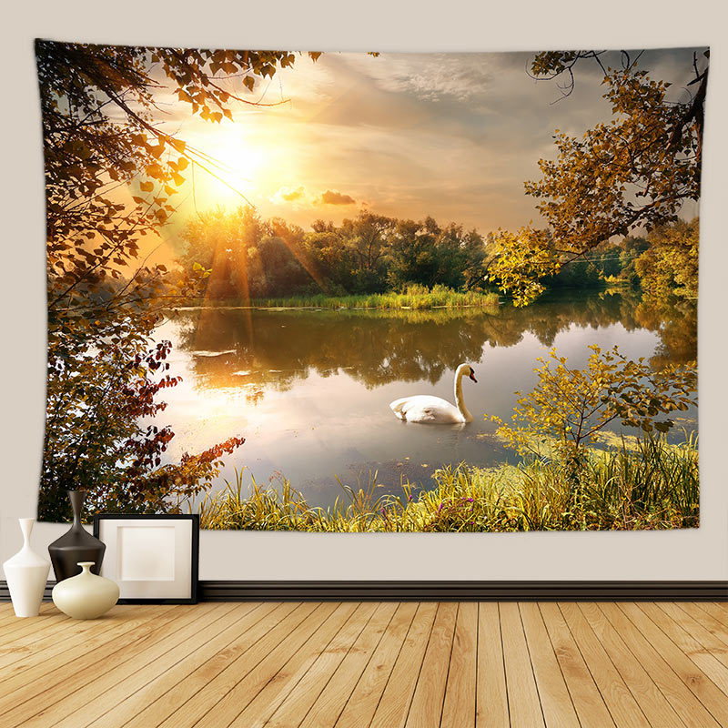 Gobelin s pejzažnim otiskom listova - 100% poliester, pravokutni oblik, neprotkano tkanje, moderan minimalistički stil