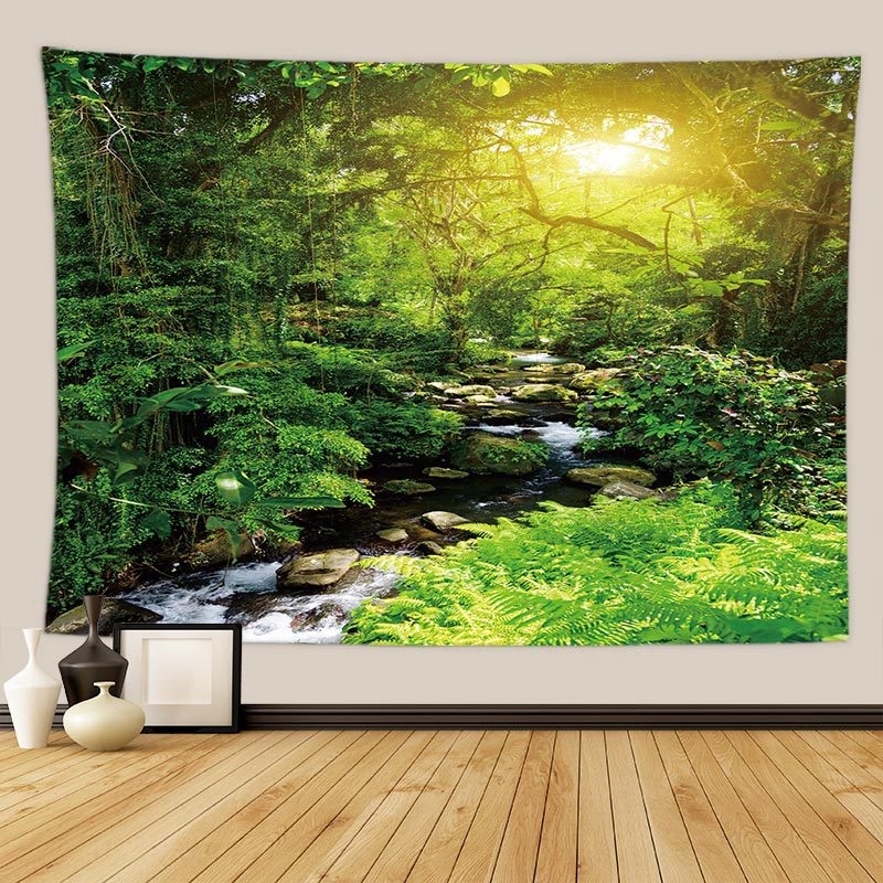 Gobelin s pejzažnim otiskom listova - 100% poliester, pravokutni oblik, neprotkano tkanje, moderan minimalistički stil