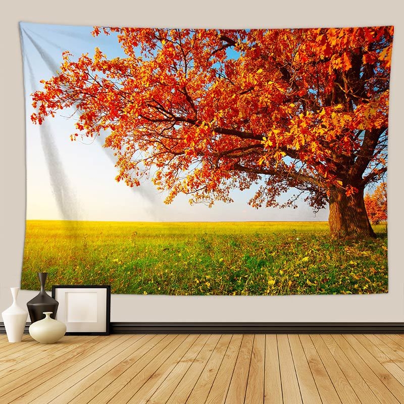 Gobelin s pejzažnim otiskom listova - 100% poliester, pravokutni oblik, neprotkano tkanje, moderan minimalistički stil