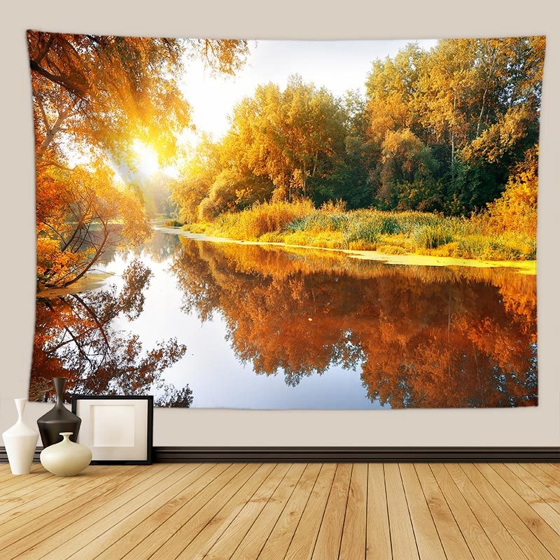 Gobelin s pejzažnim otiskom listova - 100% poliester, pravokutni oblik, neprotkano tkanje, moderan minimalistički stil