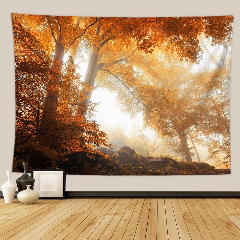 Gobelin s pejzažnim otiskom listova - 100% poliester, pravokutni oblik, neprotkano tkanje, moderan minimalistički stil