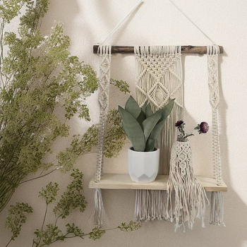 Гоблен за стена от памук, ръчно тъкан, правоъгълна форма, с три слоя рафтове за хол