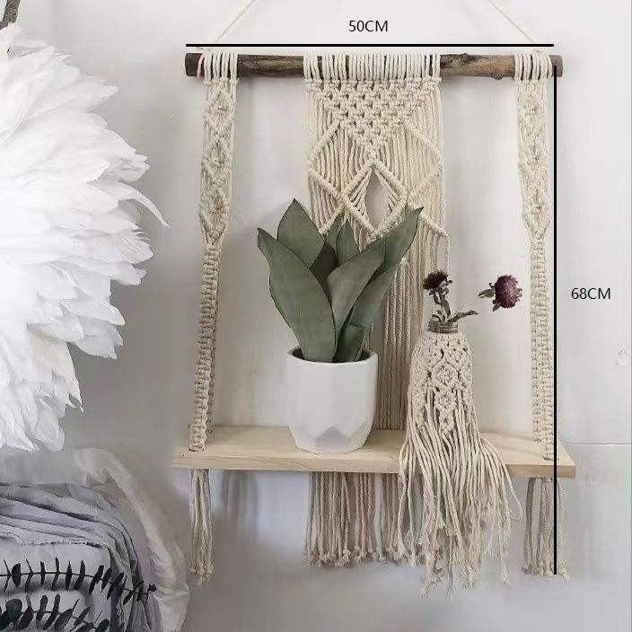 Pamukni ručno tkan tapiserija za zid s tri police za dnevni boravak