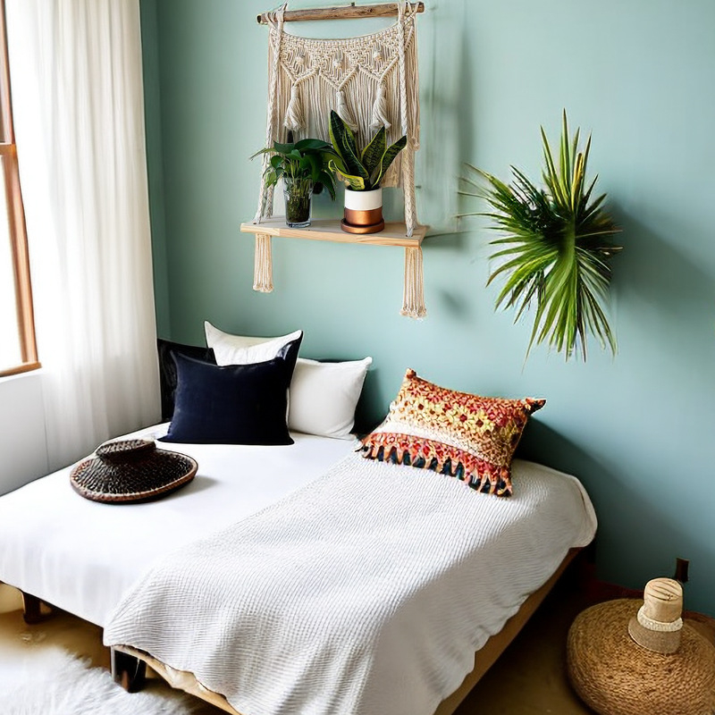 Pamukni ručno tkan tapiserija za zid s tri police za dnevni boravak