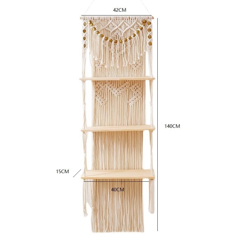 Pamukni ručno tkan tapiserija za zid s tri police za dnevni boravak