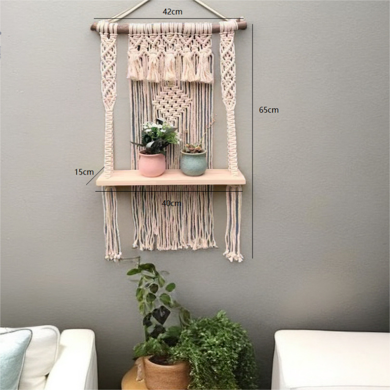 Pamukni ručno tkan tapiserija za zid s tri police za dnevni boravak